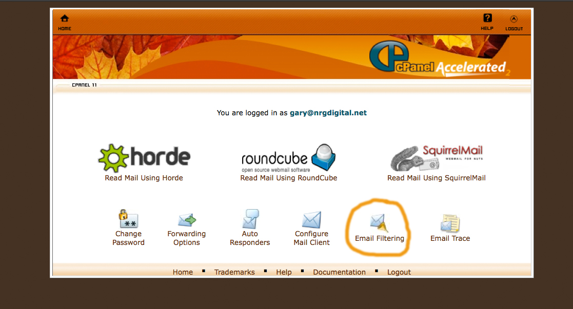 Screen shot showing email filter 1 of 2