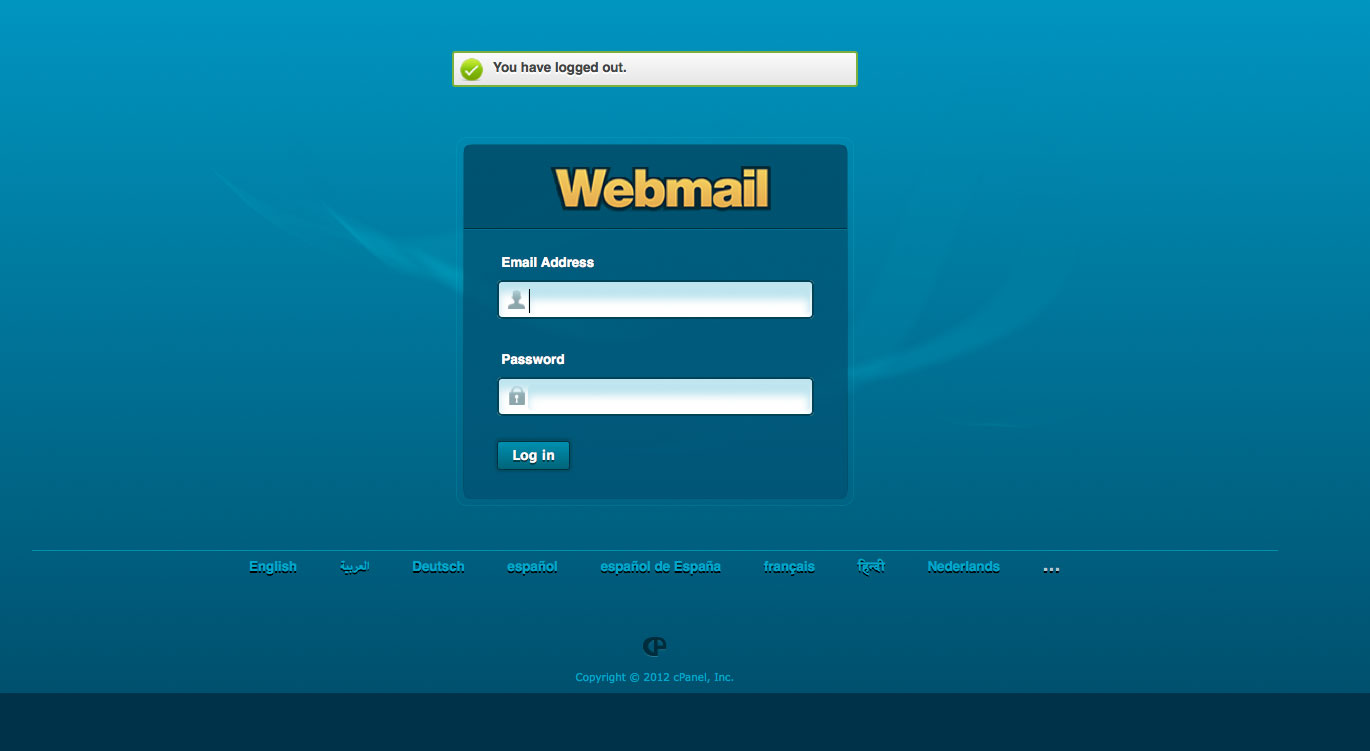 New Webmail screenshot of log in
